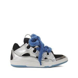 Lanvin Men Curb Metallic Leather Sneakers With Mesh Laces